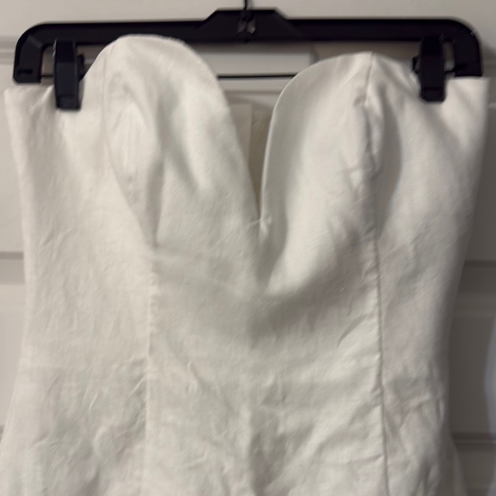 Reformation Elegant White Linen Strapless Dress - Picture 2 of 4